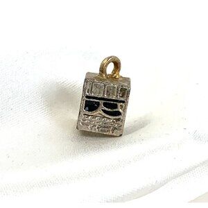 Mini Silver & Gold Islamic Kaaba Charm Pendant With Black Enamel Accents 3/8"